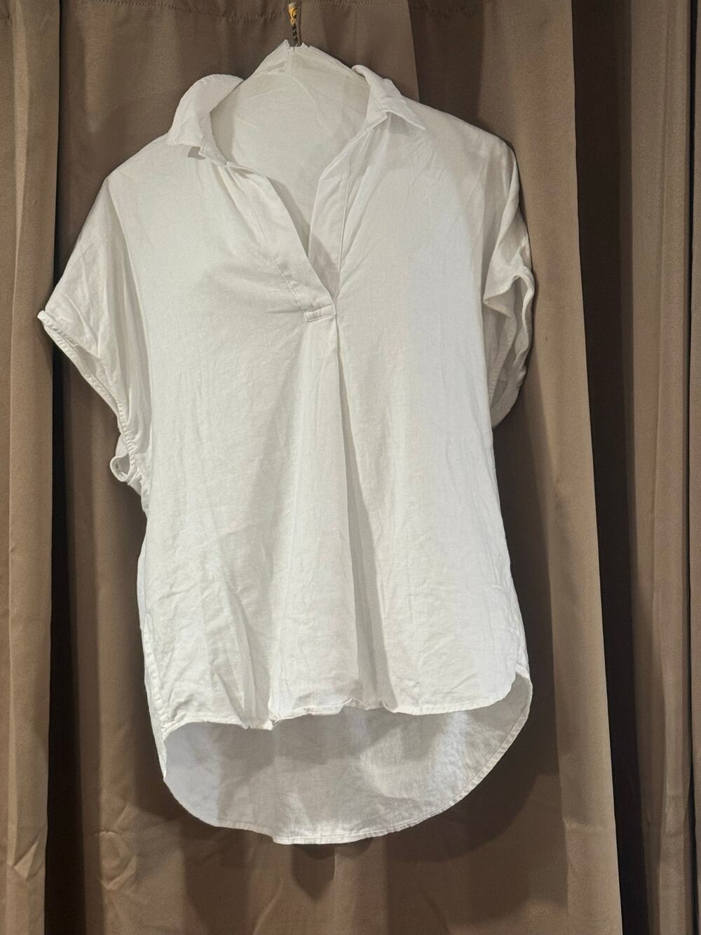Banana Republic white linen-blend cap-sleeve popover blouse woman medium